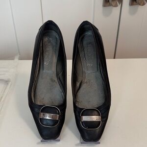 Tod's Black Flats with Silver Buckle